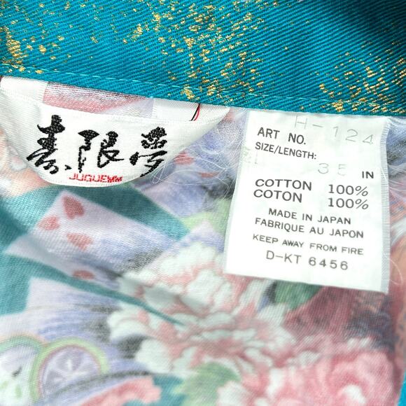 Vintage y2k Japanese Teal 100% Cotton Twill Child’s Kimono - Picture 6 of 7